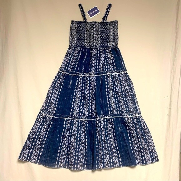 Boho Blue Silver Sundress Girl’s 7 Spaghetti Strap Preppy Resort Beach Party